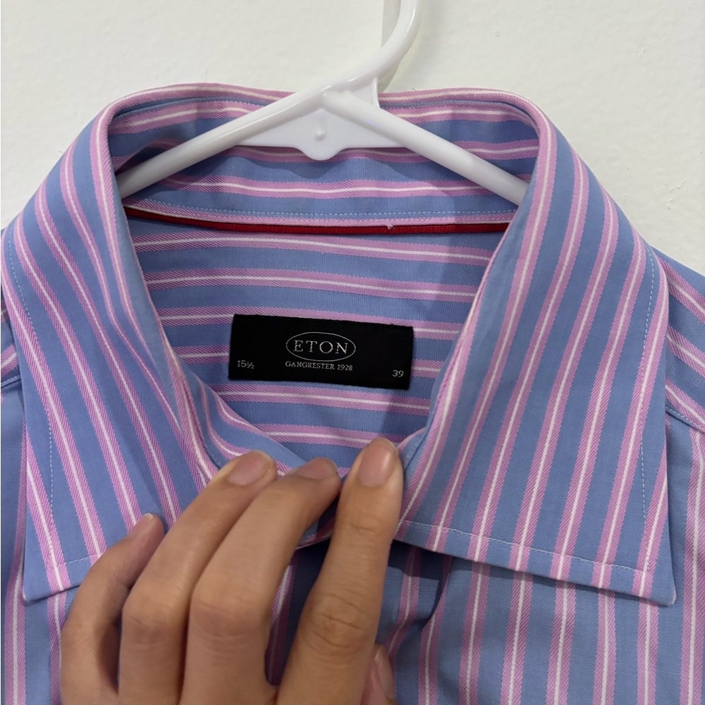 ETON Blue and Pink Striped Dress Shirt Size 15.5 - Picture 4 of 5